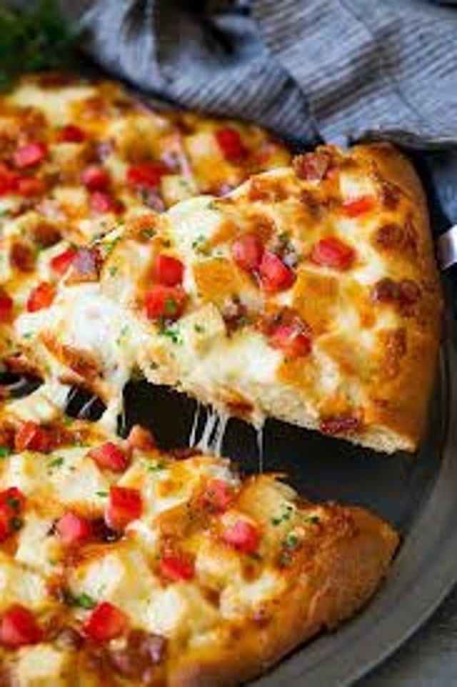 Chicken Alfredo Pizza.